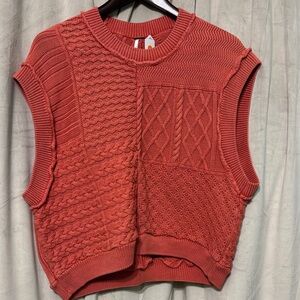 Free People Coral Textured Sleeveless Sweater